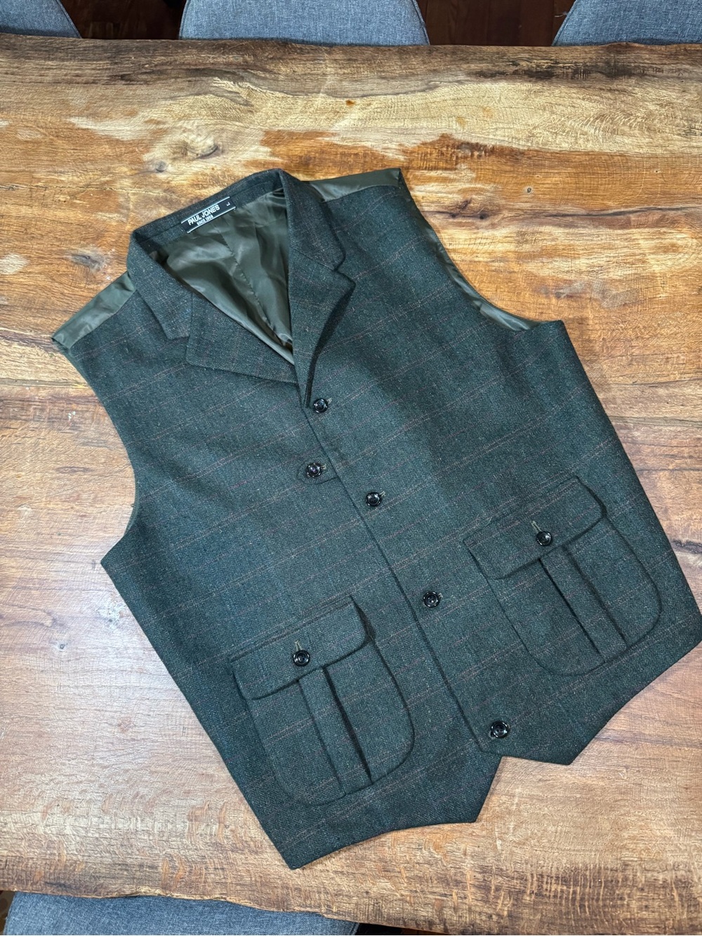 Men's Dark Green Wool Blend Vest - Classic Tailored Style